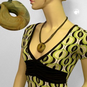 Collier Halskette Amulett oliv marmoriert matt 55cm