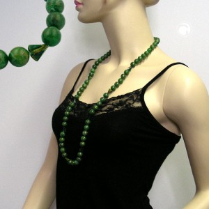 Collier Halskette Perlen 12mm grün-gold-marmor 90cm