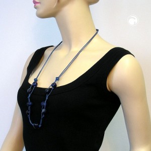 Collier Halskette blau-marmoriert Kordel blau 90cm