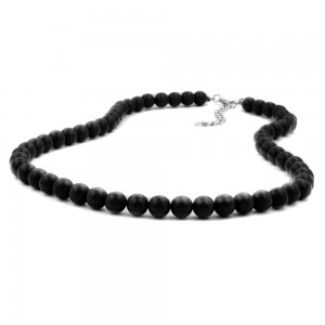 Collier Halskette Perlen 8mm schwarz-glänzend 70cm