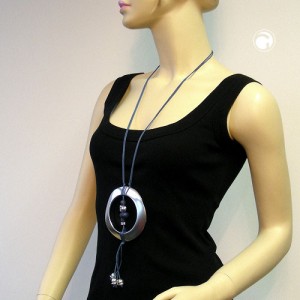 Collier Halskette Armreif chrom-matt Perle lapiz 110cm