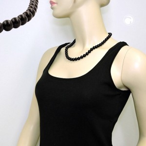 Collier Halskette Perlen 10mm schwarz-glänzend 50cm