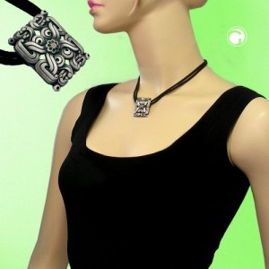 Collier Halskette Blumenmuster altsilber 42cm