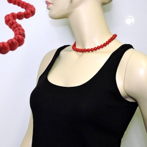 Collier Halskette Perlen 10mm rot-schwarz-glänzend 40cm