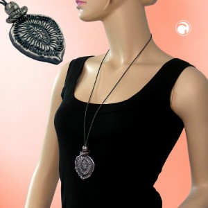 Halskette Blatt und Zopfring altsilber 100cm