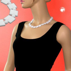 Collier Halskette Quadrat geschliffen weiß 42cm
