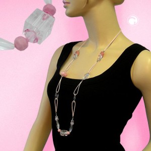 Collier Halskette rosa-kristall Kordel rosa 95cm