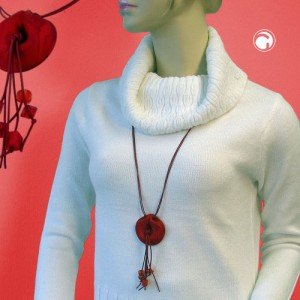 Collier Halskette Ring rot-marmoriert 100cm