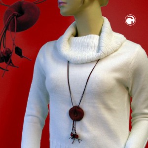 Collier Halskette Ring dunkelrot-metallic 100cm