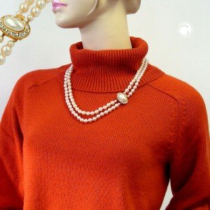 Collier Halskette 2-reihig geknotet creme 60cm