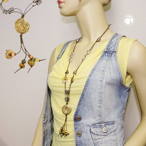 Halskette Scheibe Perlen oliv altsilber 90cm