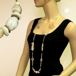 Collier Halskette beige-apricot Ringe beige 110cm