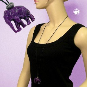 Collier Halskette Elefant lila-altsilber 90cm