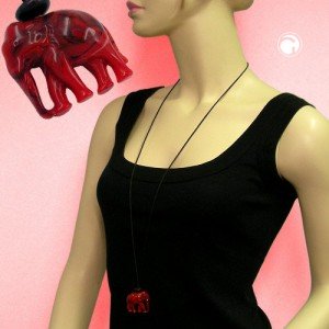 Collier Halskette Elefant rot-schwarz 90cm