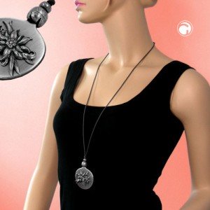 Collier Halskette Platte mit Edelweiß altsilber 100cm