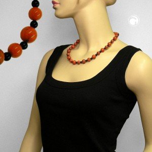 Collier Halskette Perlen koralle-schwarz 50cm