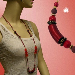 Collier Halskette Perlen seide-rot altmessing 100cm
