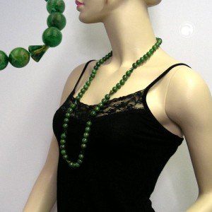 Collier Halskette Perlen 12mm grün-gold-marmor 90cm