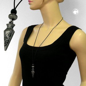 Halskette spitze Tüte altsilber-schwarz 90cm