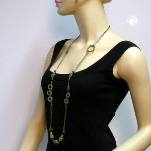 Halskette seide-grün Schuppenperle oliv 110cm