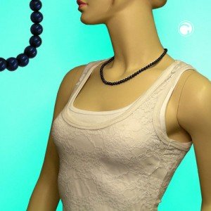 Collier Halskette Perlen 6mm stahlblau 45cm