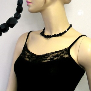 Collier Halskette Perle schwarz-facettiert 42cm