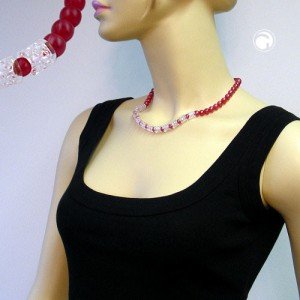 Collier Halskette Seide rot Walze kristal AB 45cm