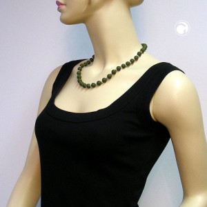 Collier Halskette 10er Perle oliv-silber matt 50cm