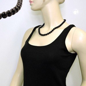 Collier Halskette Perlen 10mm schwarz-glänzend 50cm