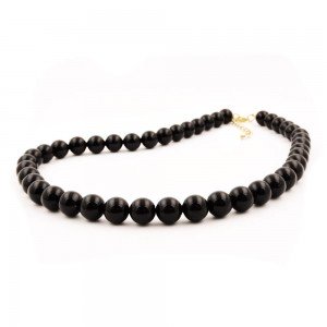 Collier Halskette Perlen 10mm schwarz-glänzend 80cm