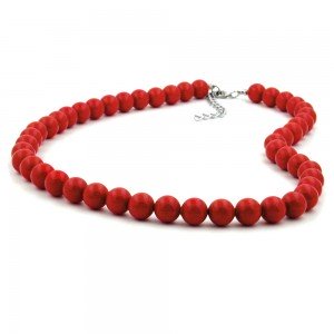 Collier Halskette Perlen 10mm rot-glänzend 50cm
