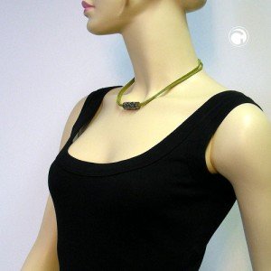 Collier Halskette Baumrinde mit Blumen altsilber 42cm