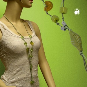 Collier Halskette Blatt grün kiwi-transparent 80cm