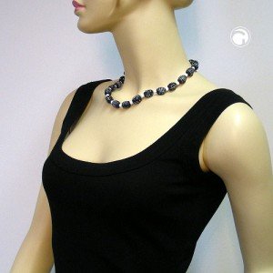 Collier Halskette Barockperle dunkelgrün-weiß 45cm