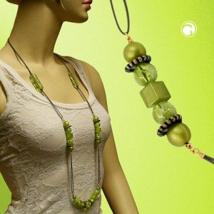Collier Halskette oliv-seide oliv-transparent 100cm