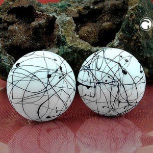 Ohrring 25mm weiß Faden schwarz silber