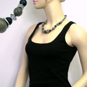 Halskette grautöne und silbergrau 50cm