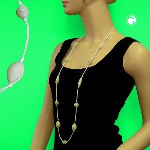 Collier Halskette mint-türkis-gelb Kordel weiß 110cm