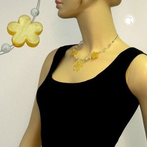 Collier Halskette Blume gelb Perle gelb-pastell 45cm