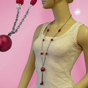 Collier Halskette altrosa-grau-kristall 95cm