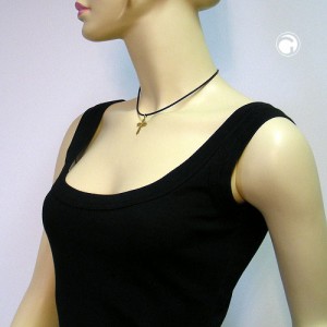 Collier Halskette kleines Kreuz vergoldet 40cm