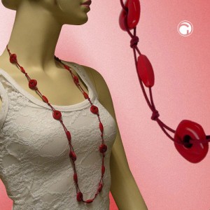 Collier Halskette Ring und Olive rot-glänzend 100cm