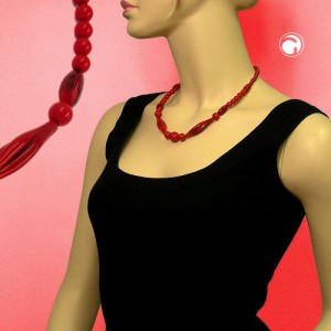 Collier Halskette Olivenperle rot-schwarz-marmor 50cm