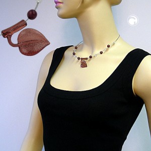 Collier Halskette Blatt am Rohr altrosa-flitter 45cm