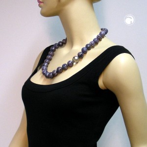 Collier Halskette Perlen 18mm lila-grau-weiß 60cm