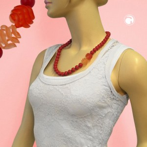 Collier Halskette Perlen 12mm rot Spirale rot 60cm