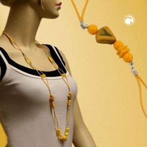 Collier Halskette Steinperle gelb-matt 100cm