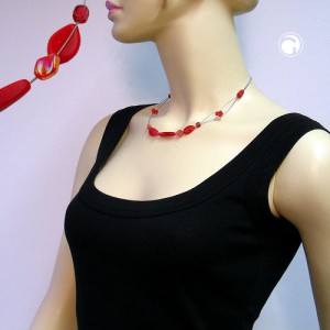 Collier Halskette Glas rot-geflammt Draht 45cm