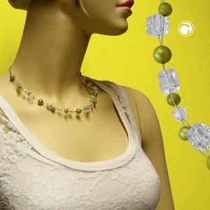 Collier Halskette oliv-seidig transparent 45cm