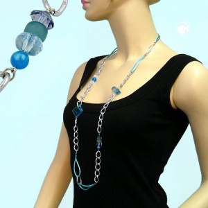 Collier Halskette türkis-silber-kristall 100cm